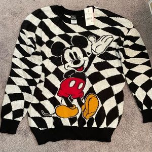 Official Disney Mickey Mouse Sweater Diamond Print Black and White